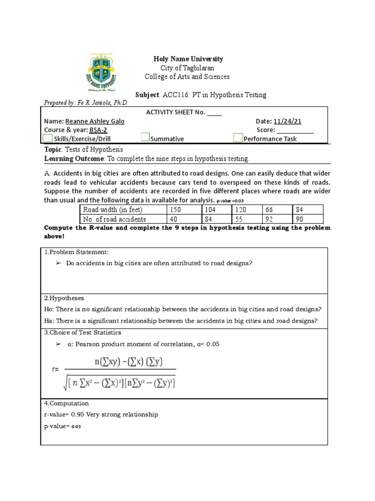 PT On Hypothesis Testing 2 | PDF | P Value | Statistical Hypothesis Testing