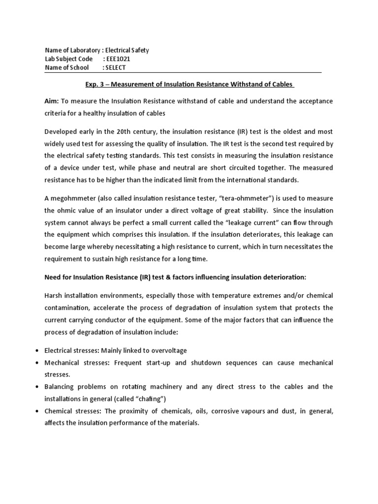 Insulation Resistance Testing Guide | PDF | Insulator (Electricity ...