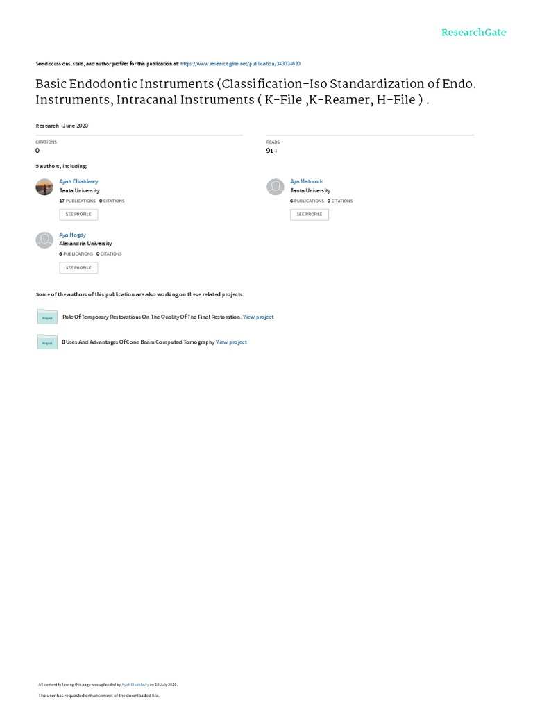Basic Endodontic Instruments (ClassificationIso Standardization of