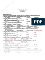 First Quarterly Examination Mathematics 10 S.Y. 2021-2022: C. Arithmetic B. 36 A. 0, 3, 6 C. - 9 C. Series D. Arithmetic