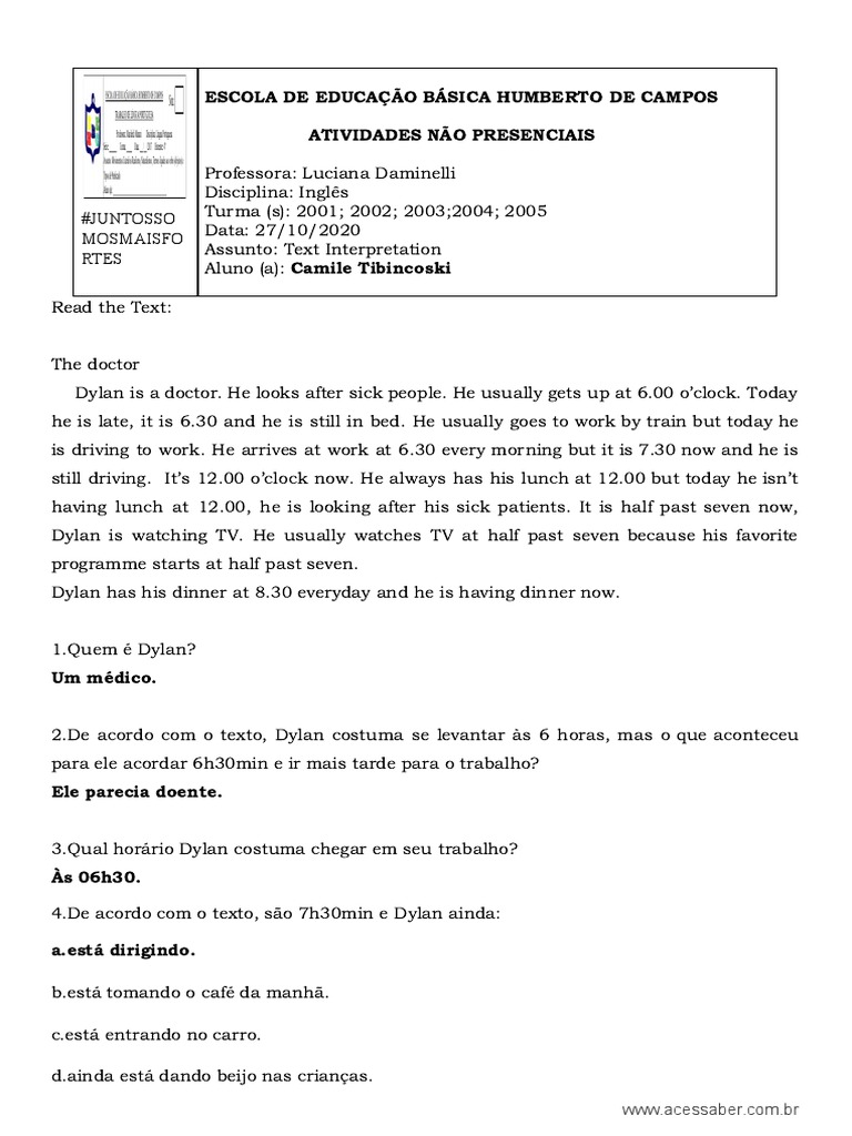 Atividade Segundo Ano Pdf