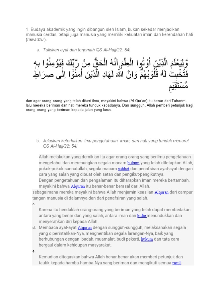 Keterkaitan Ilmu, Iman, dan Hati dalam QS Al-Hajj 22:54 | PDF