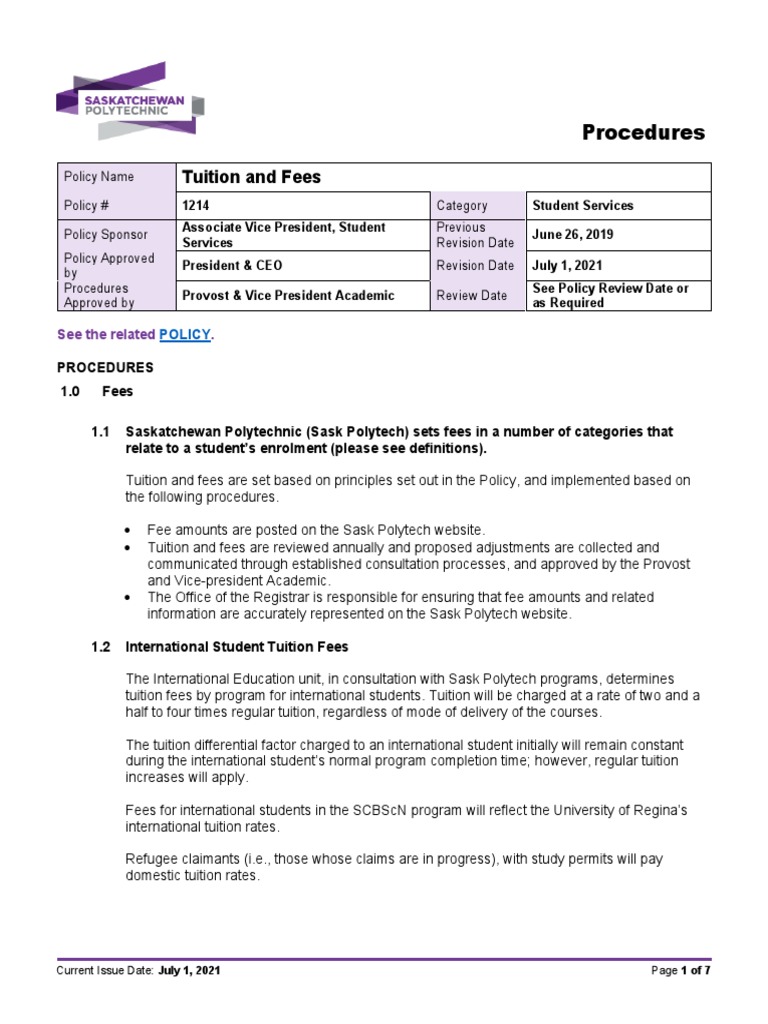 Tuition and Fees: Procedures | PDF | Fee | Tuition Payments