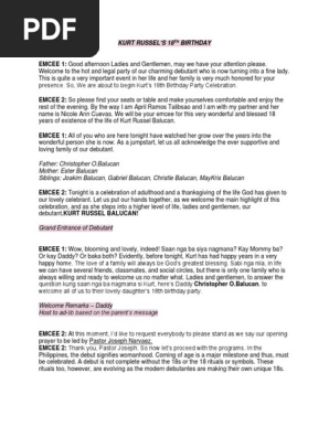 EMCEE SCRIPT FOR DEBUT (TAGLISH)