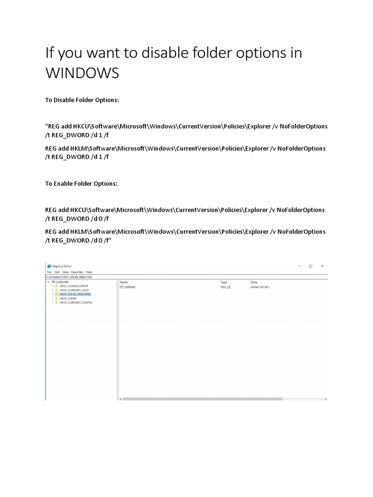 If You Want To Disable Folder Options in WINDOWS | PDF | Home & Garden ...