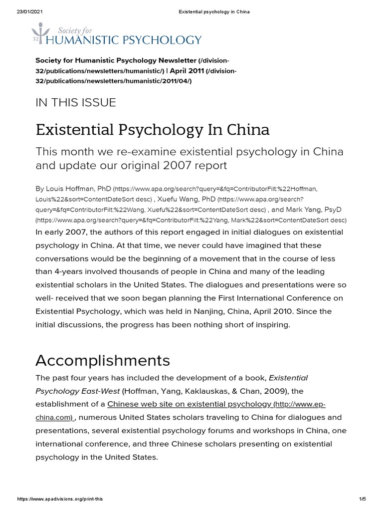 Existential Psychology in China PDF Psychology Existentialism