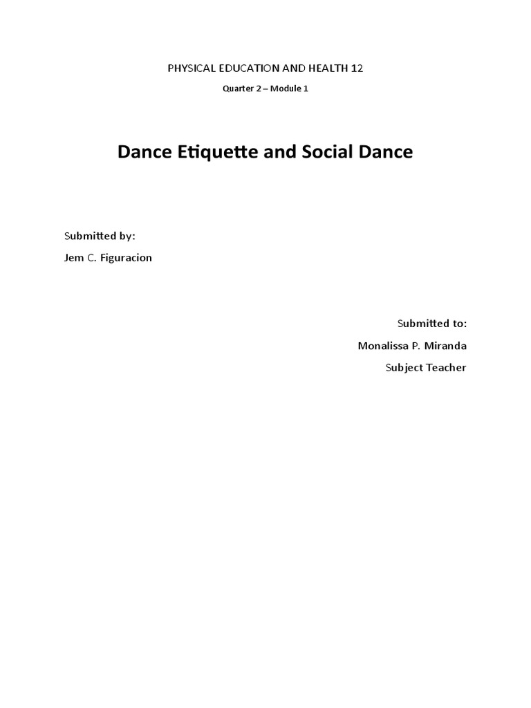 Dance Etiquette and Social Dance: Physical Education and Health 12 ...