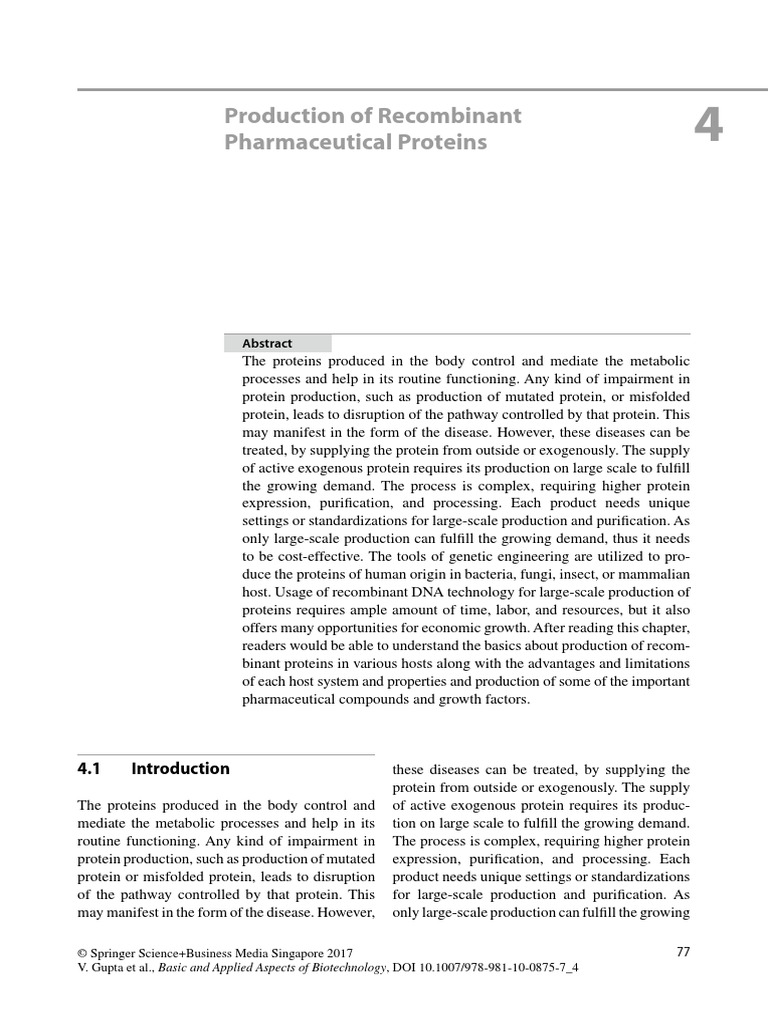 Production of Recombinant Pharmaceutical Proteins | PDF | Gene ...