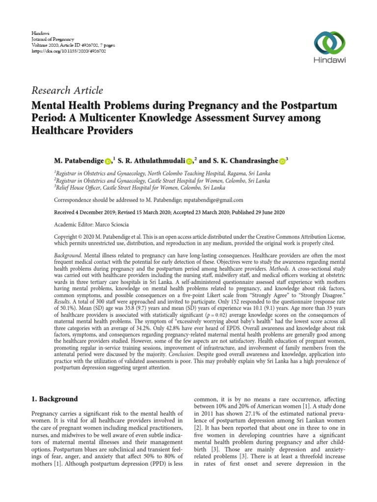 Mental Health Problems During Pregnancy and The Postpartum Period A ...