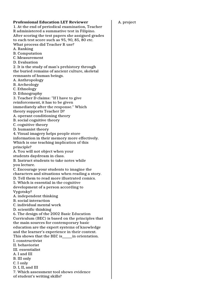 Professional Education LET Review Guide | PDF | Career & Growth