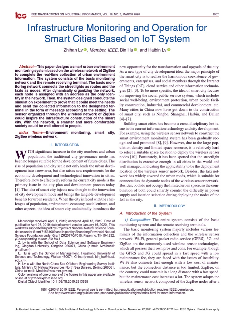 Infrastructure Monitoring and Operation For Smart Cities Based On IoT ...