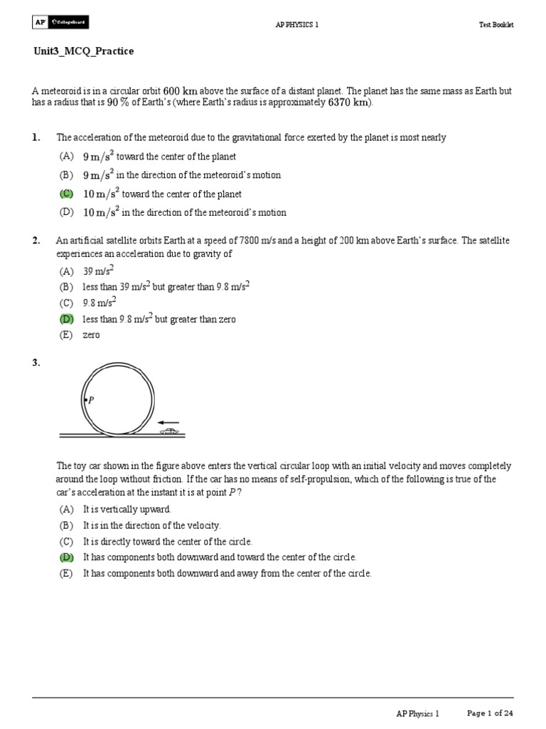 AP Physics 1 Unit 3 MCQ Practice | PDF | Force | Acceleration