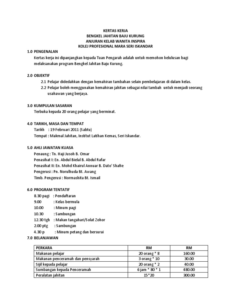 Kertas Kerja Jahitan
