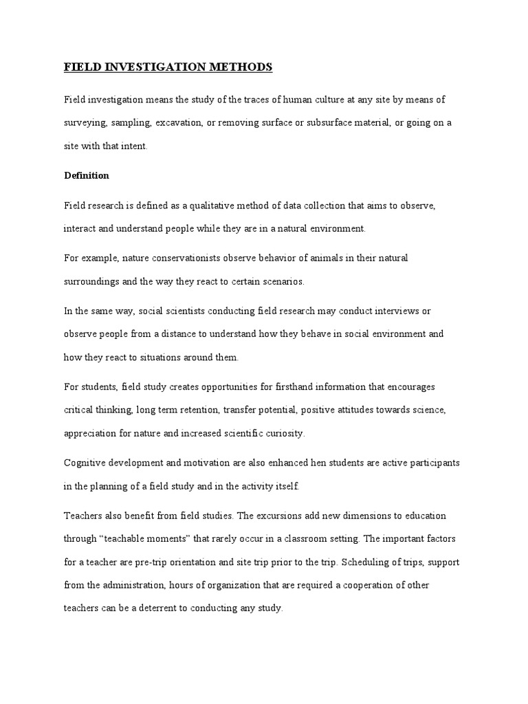 Field Investigation Methods PDF Teachers Field Research