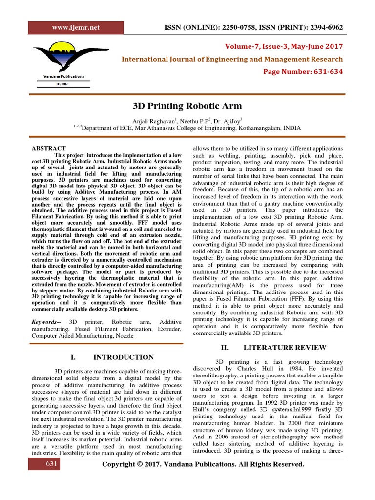 3 D Printing Robotic Arm | PDF | 3 D Printing | Secondary Sector Of The ...