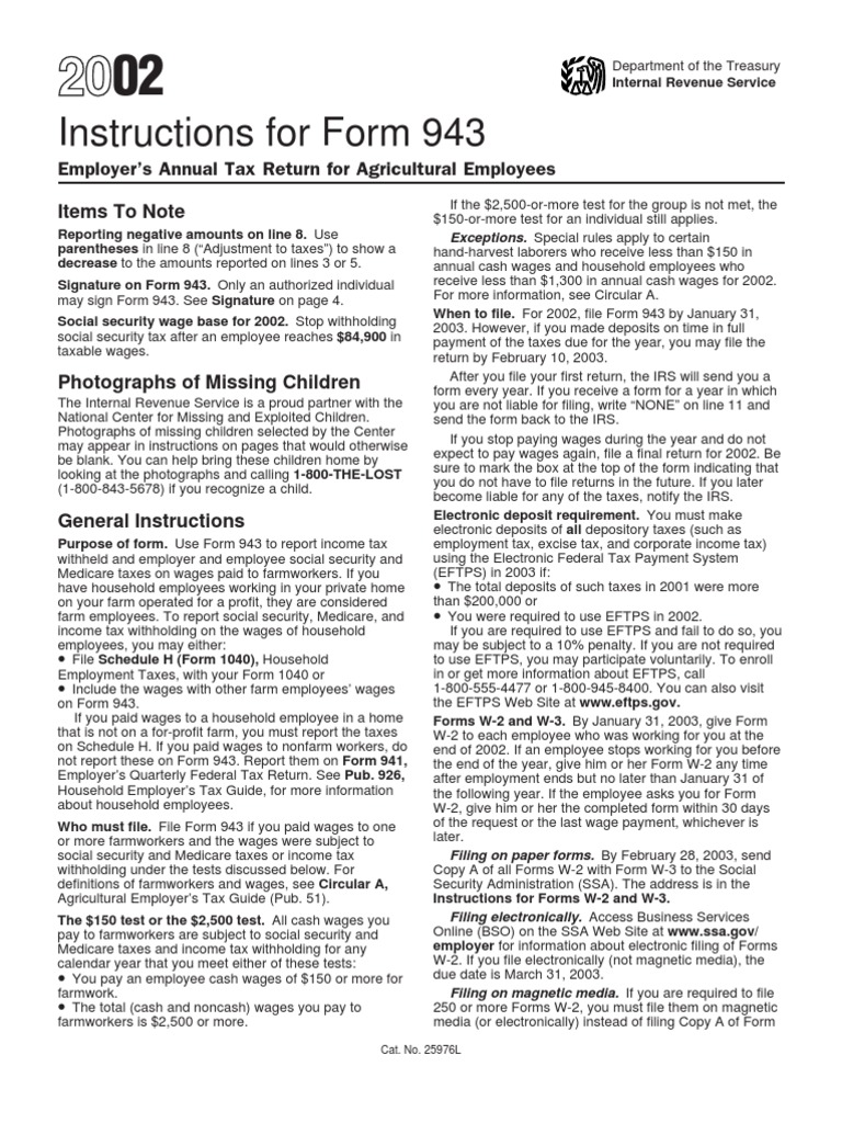 Instructions For Form 943 Pager/Sgml PDF Irs Tax Forms