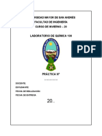 Laboratorio de Química 100: Universidad Mayor de San Andrés Facultad de Ingeniería Curso de Invierno - 20
