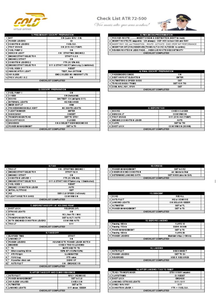 Checklist Atr72 - Gold Virtual Airlines | PDF | Aviation | Vehicles