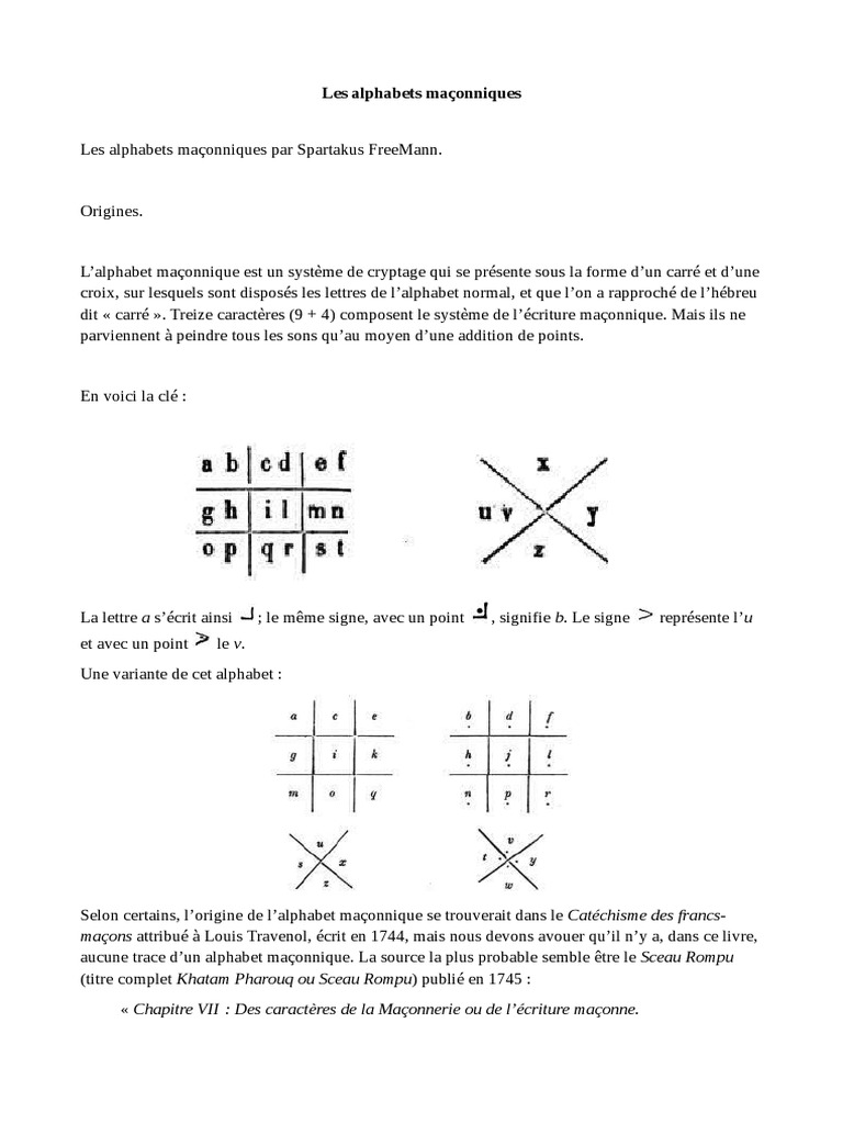 Alphabet Maçonnique Histoire et Usage PDF Francmaçonnerie Alphabet — free download