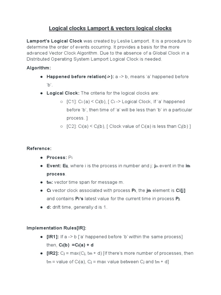 Logical Clocks Lamport Vectors Logical Clocks | PDF | Array Data ...