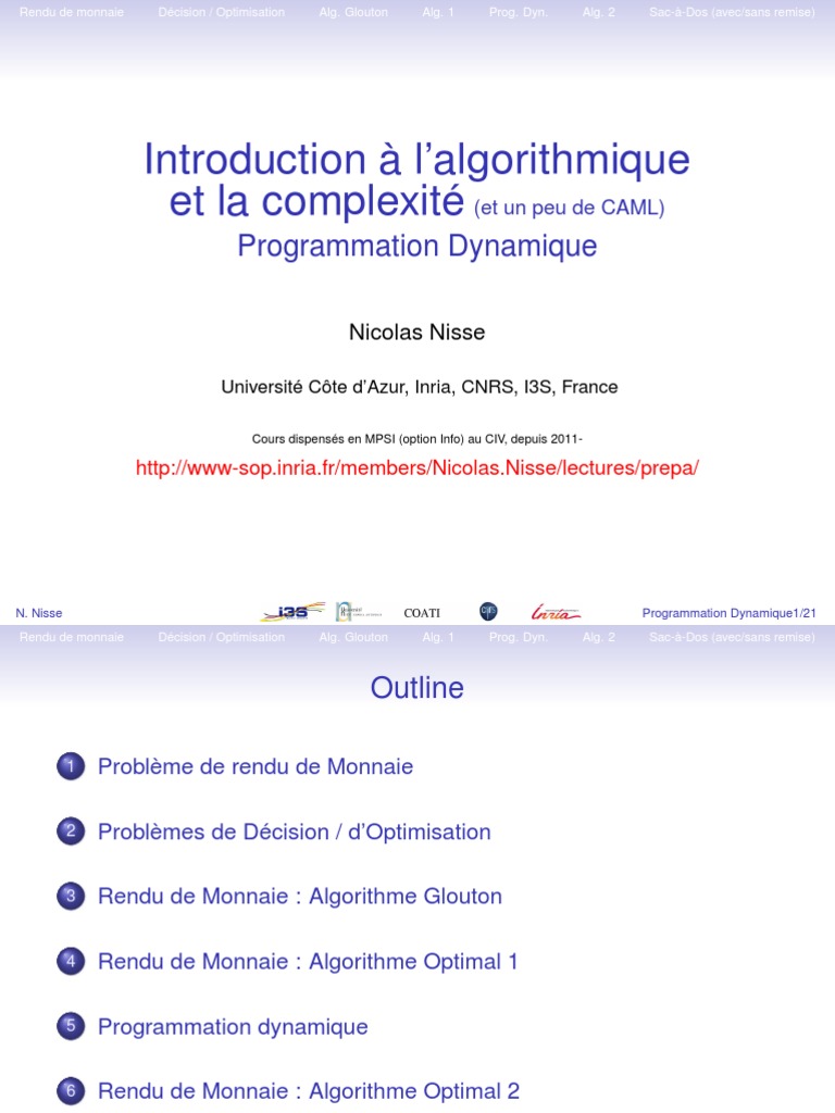 Rendu de Monnaie : Algorithmes et Optimisation | PDF | Programmation ...