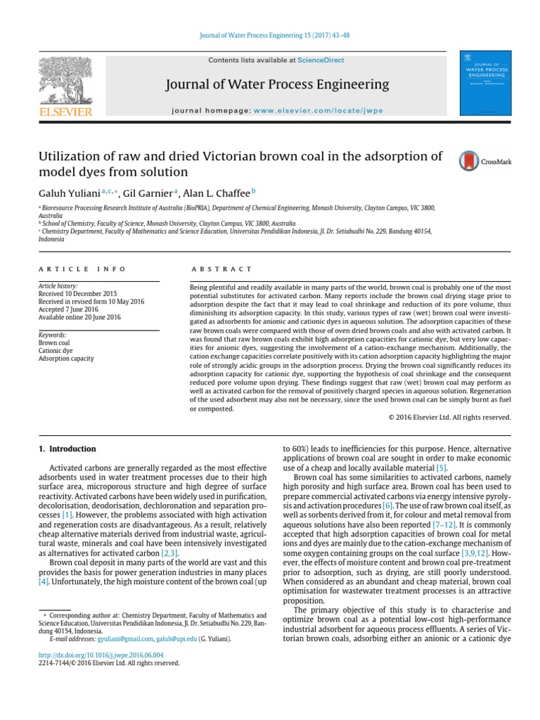 Journal of Water Process Engineering: Galuh Yuliani, Gil Garnier, Alan ...