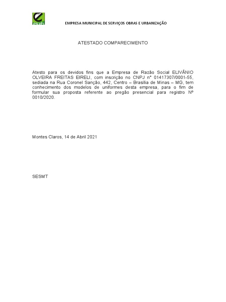 Modelo de Atestado Comparecimento | PDF