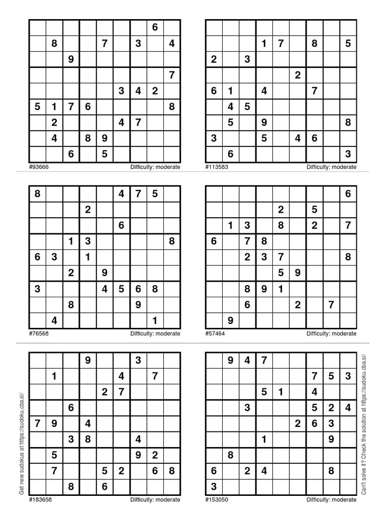 Moderate Sudoku Puzzle Collection | PDF | Logic Puzzles