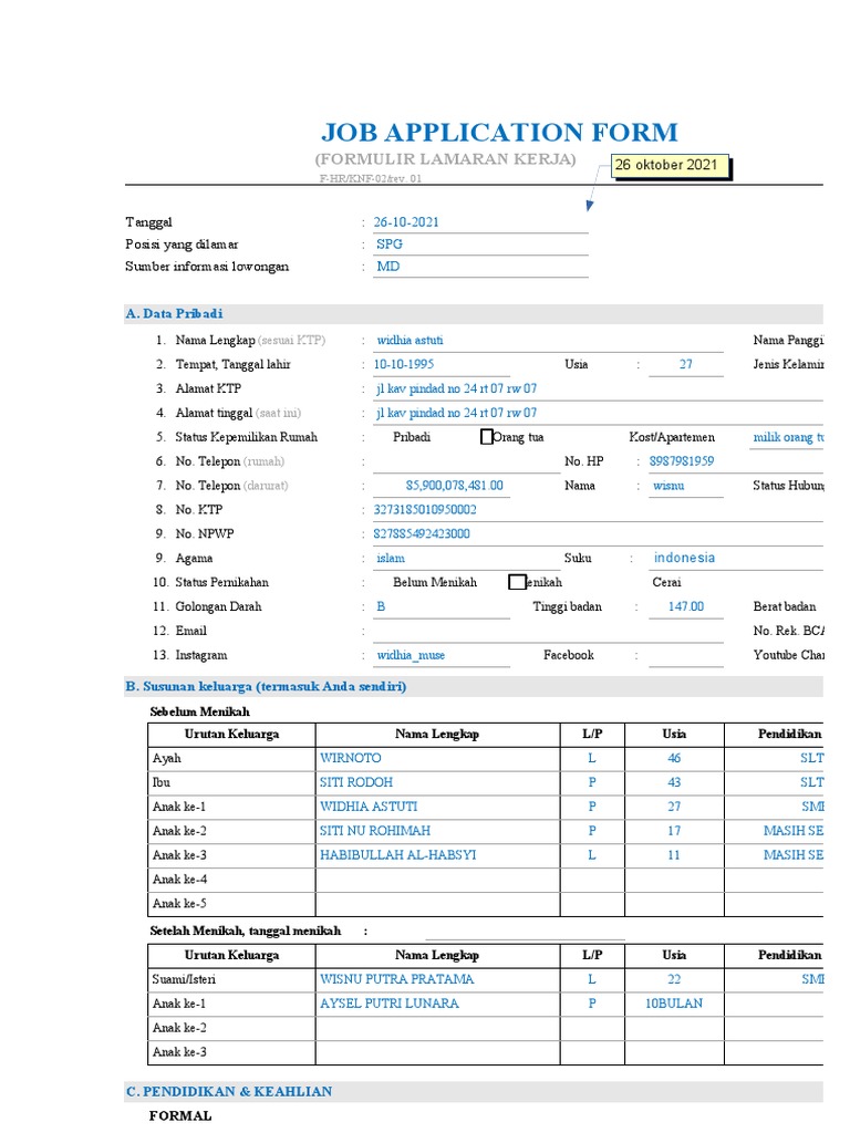 Job Application Form (Rev. 01 - 220721) | PDF