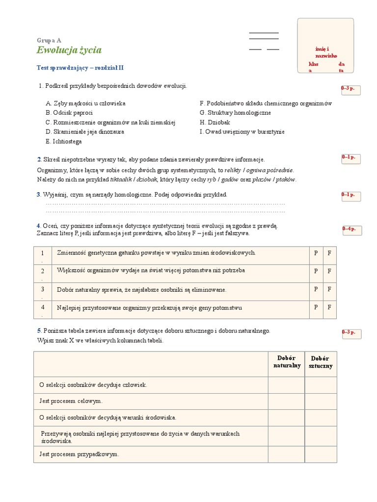 Ewolucja Zycia Klasa 8 Odpowiedzi