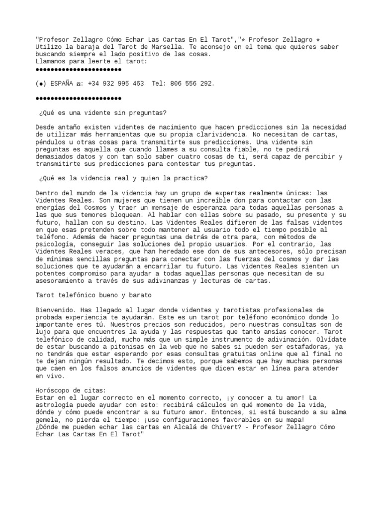 Como Saber Si Me Ama Tarot Profesor Zellagro Cómo Echar Las Cartas en El Tarot | PDF | Clarividencia |  Tarot