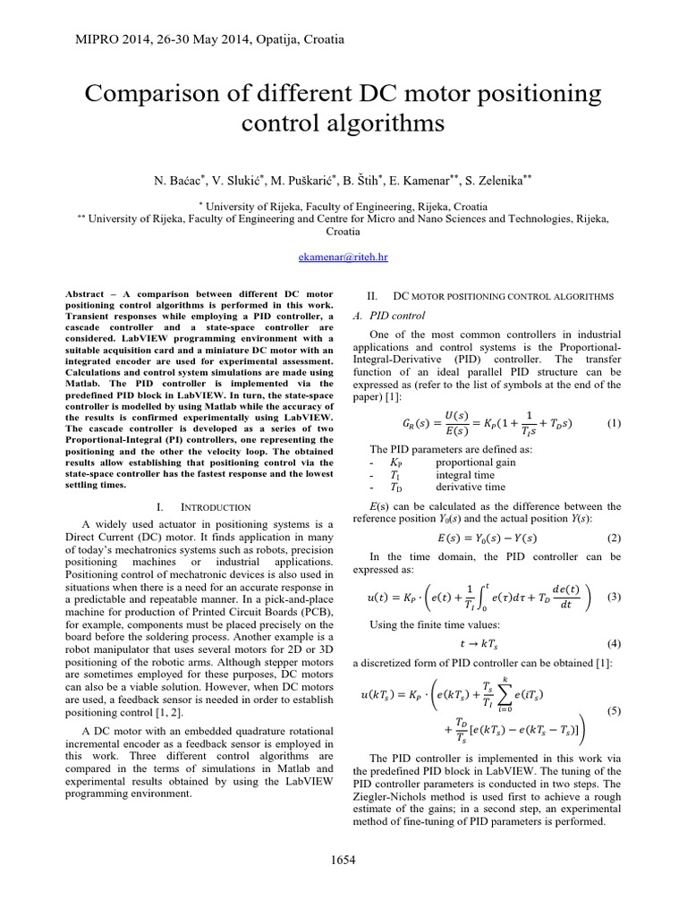 Comparison of Different DC Motor Positioning Control Algorithms PDF