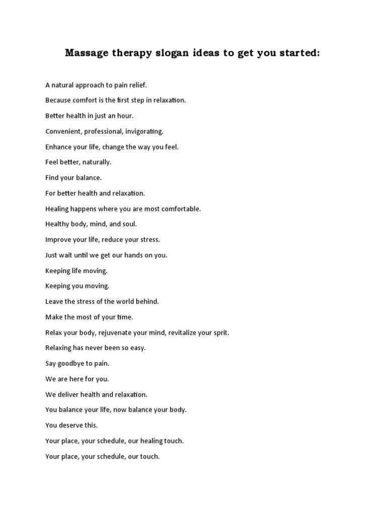 Massage Therapy Slogan Ideas To Get You Started PDF