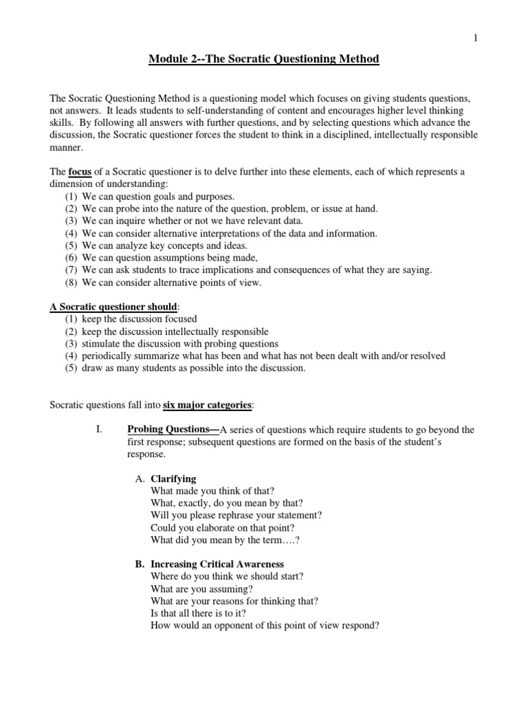Socratic Questioning Method Explained | PDF | Question | Inductive ...