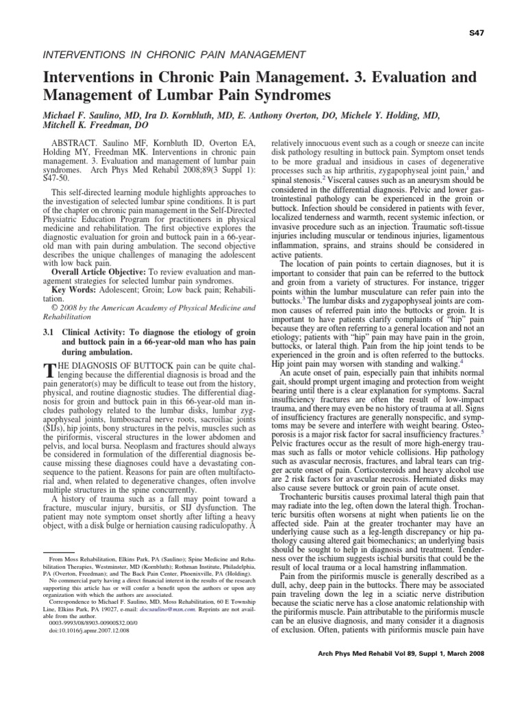 Interventions in Chronic Pain Management | PDF | Vertebra | Clinical ...