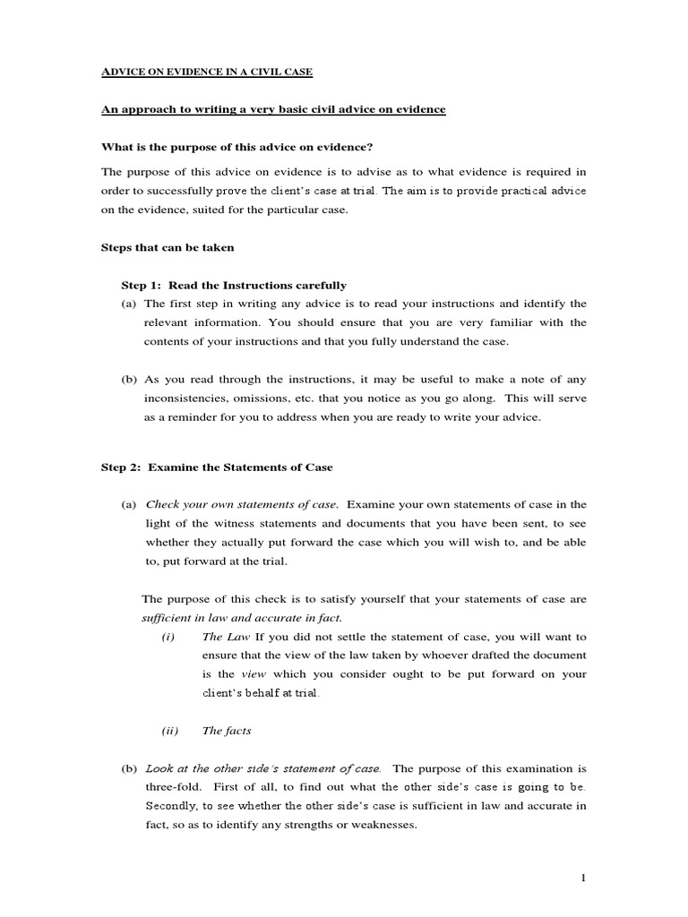 Civil Case Evidence Preparation Guide | PDF | Evidence | Witness
