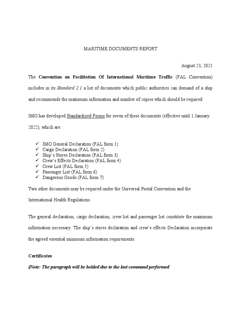 Essential Maritime Documents Overview | PDF
