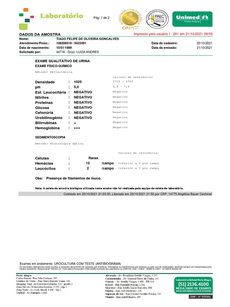 Laudo Exames | PDF | Biologia | Medicina Clínica