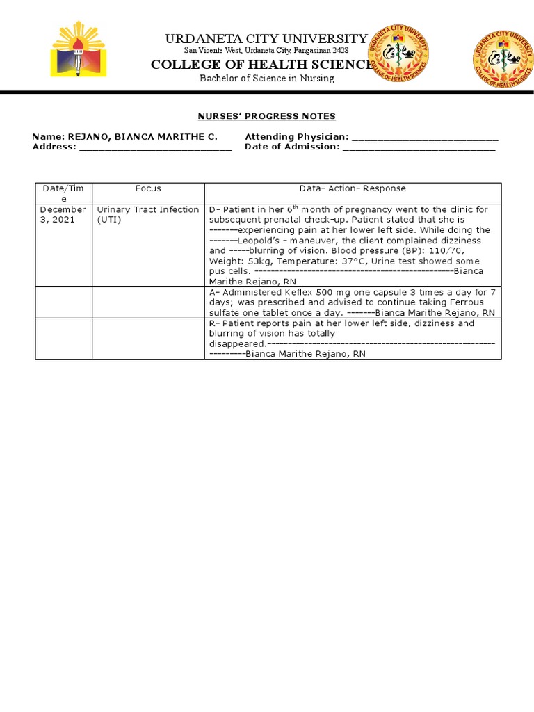 FDAR Charting for UTI in Pregnancy | PDF