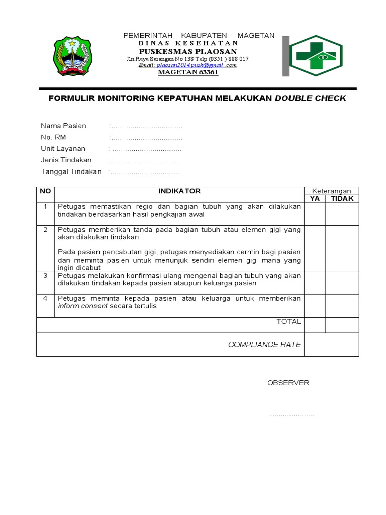 Monitoring Kepatuhan Double Check | PDF