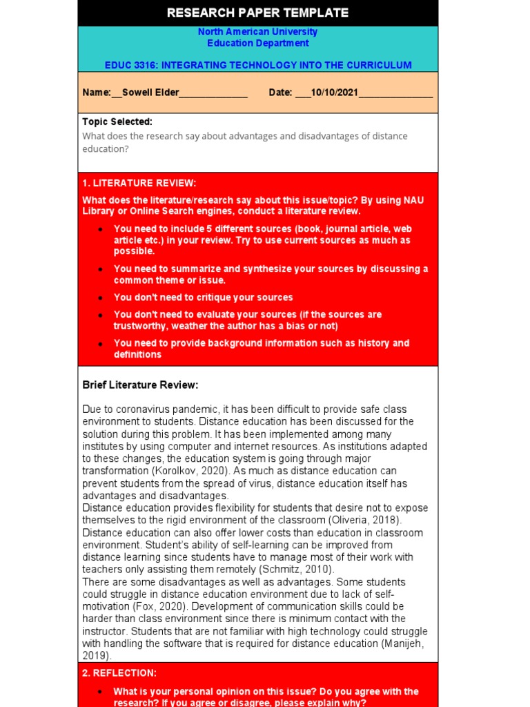 Educ 3316-Research Paper Template Sowell Elder | PDF | Distance ...