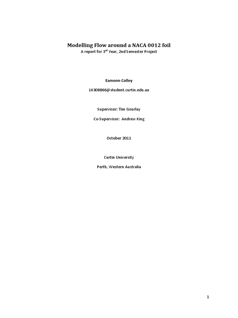 Colley Modelling Flow Around A NACA 0012 Foil2011 | PDF | Lift (Force ...