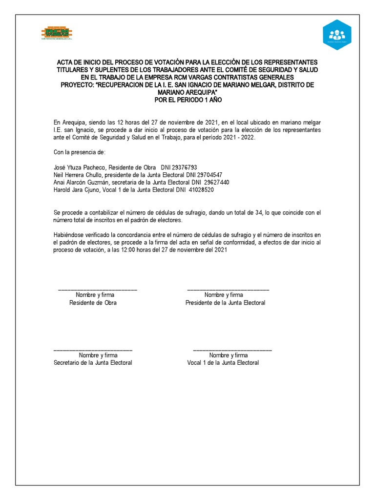 4.modelo de Acta de Inicio de Proceso de Votacion | PDF