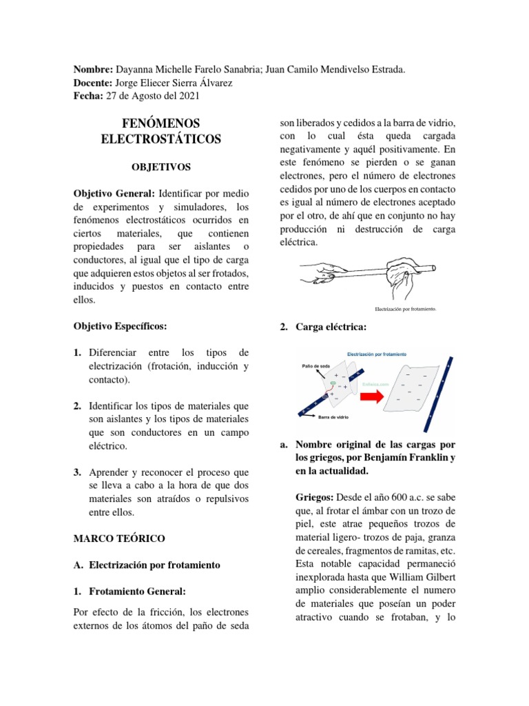 Fenómenos Electrostáticos: Experimentos y Teoría | PDF | Carga ...