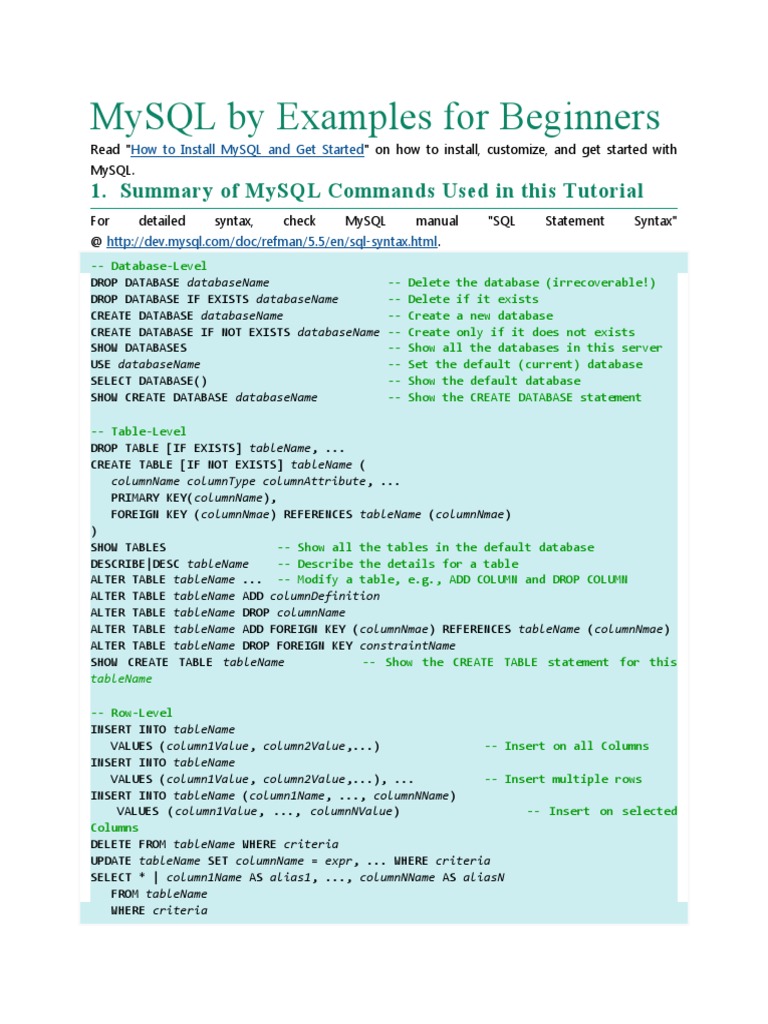 MySQL by Examples For Beginners | PDF | Databases | Table (Database)