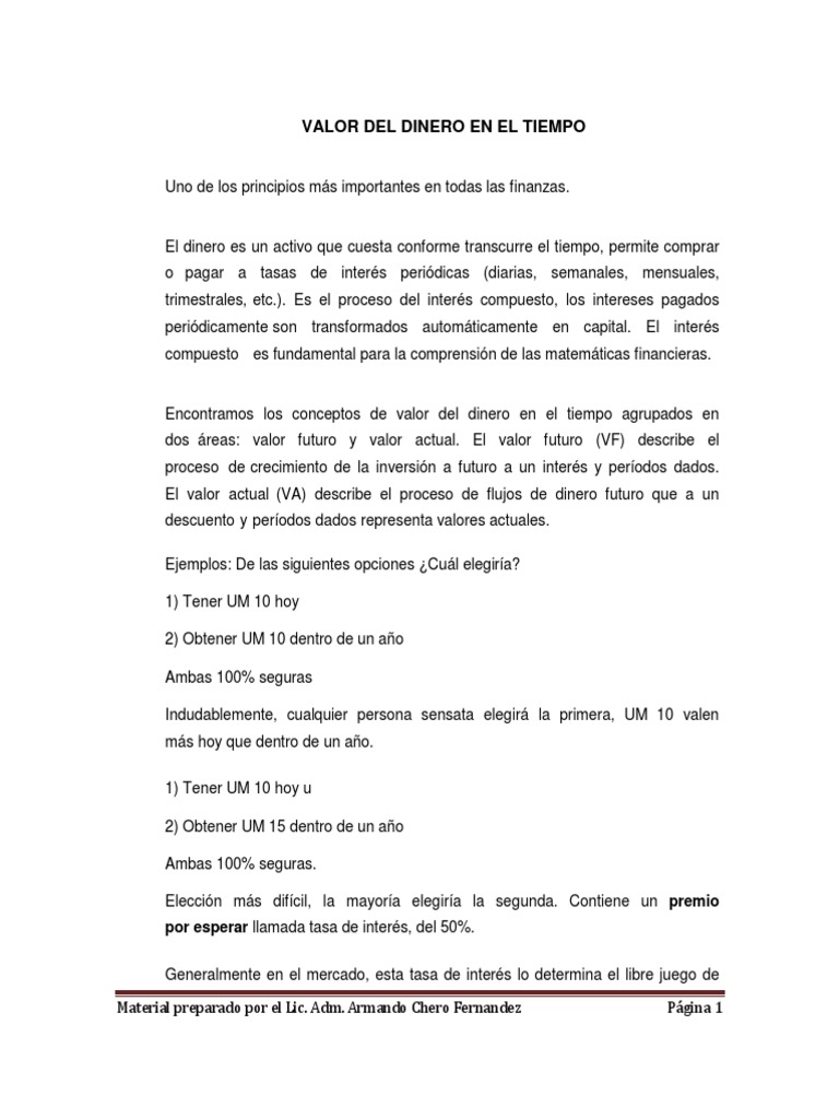 Valor del Dinero en el Tiempo | PDF | Tasa interna de retorno ...