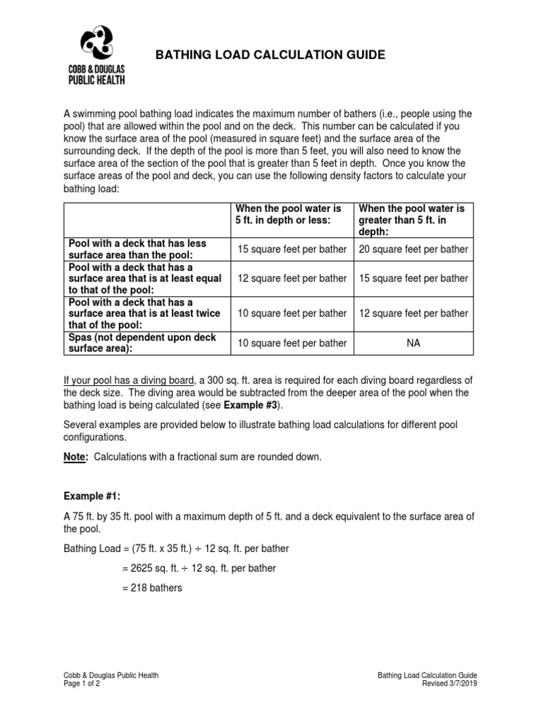 Cobb & Douglas Public Health Bathing Load Calculation Guide Page 1 of 2 Revised 3/7/2019 PDF