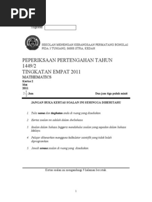 Peperiksaan Pertengahan Tahun Matematik Tingkatan 4 Kertas 2 Pdf