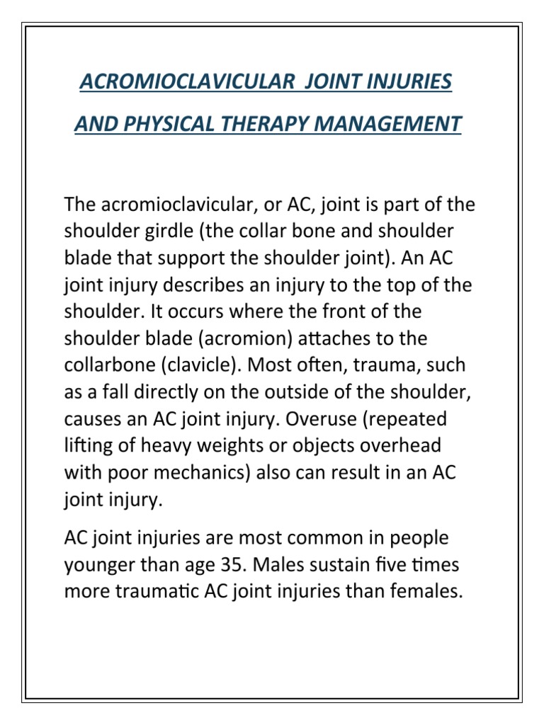 Acromioclavicular Joint Injuries and Physical Therapy Management | PDF ...