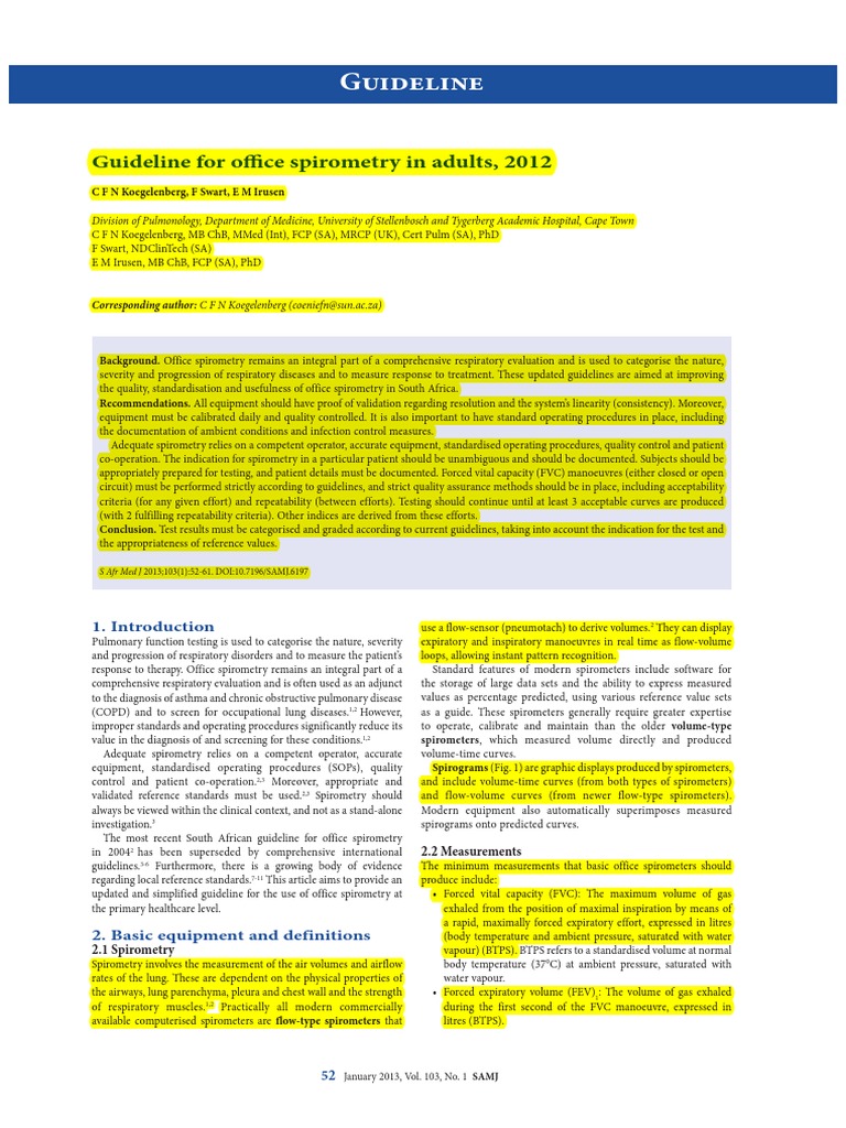 Guideline For Office Spirometry in Adults PDF Exhalation Clinical Medicine